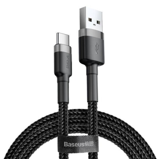 Baseus Cafule USB-C kabel 2m Gråsvart med 2A Hurtiglading