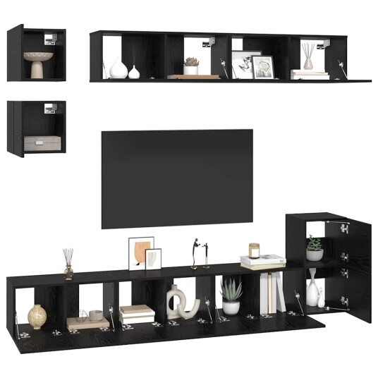 TV benksett Veggmontert 8 pcs Svart Eik Konstruert tre TV benksett Veggmontert 8 pcs Svart Eik Konstruert tre