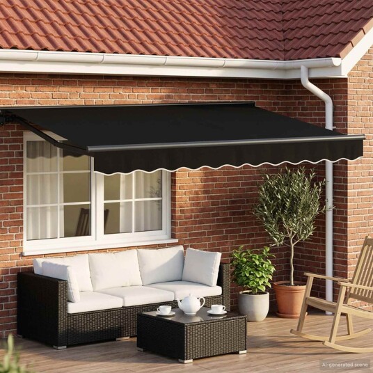 Manuell markiseramme med LEDs Svart og Anthracite 3,5 x 2,5 m