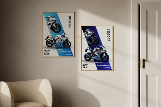 Plakat Motorsykkelracing / Sett med 2 Plakat Motorsykkelracing / Sett med 2