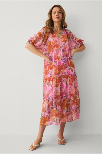 Ellos Collection   Kjole i chiffon   Rosa