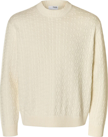 Selected Slhphilip Ls Knit Relaxed Crew Neck - Cream - XL