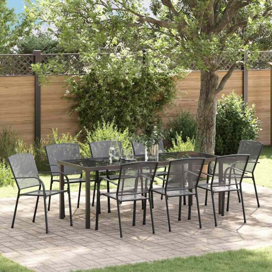 9 Delers Hage Spisestue Set Antrasitt Stål
