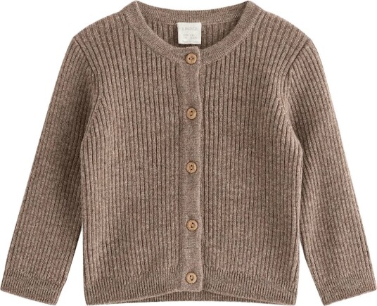 Lindex Ribbed Cardigan In Merino Wool BROWN MELANGE 74 Lindex Ribbed Cardigan In Merino Wool BROWN MELANGE 74
