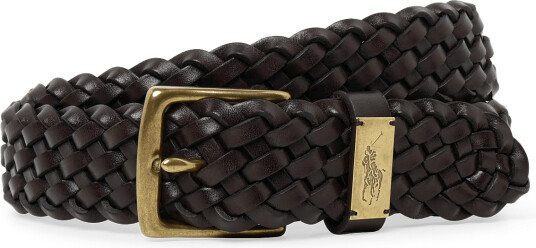 Polo Ralph Lauren Leather-Braided Belt-Blt-Med - Brown - 36
