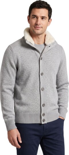 Gran Sasso Cardigan button cashmere with faux fur neck 50 grå herre