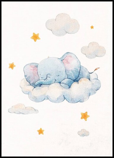Baby Elephant Dreaming on Clouds Plakat Plakat / 50x70cm