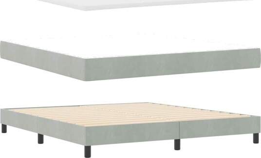  Box Spring Seng med Madrass & LED Lys Lys Grå 180x200 cm Fløyel