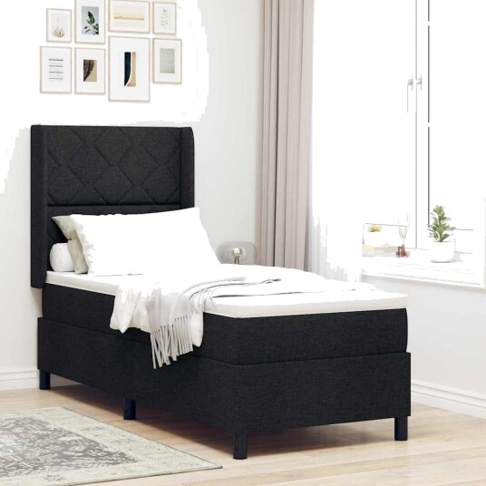 Box Spring Seng med Madrass Svart 90x190 cm Stoff