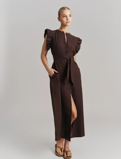 ella&il Pam Linen Dress Brown S ella&il Pam Linen Dress Brown S
