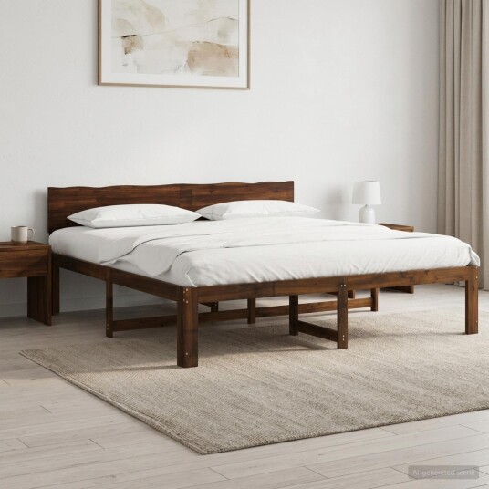 vidaXL Dobbel Sengramme med Hodegjerde ROSTOCK Mørk brun 180 x 200 cm