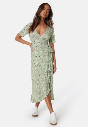 Happy Holly Frill Wrap Dress Green/Patterned 52/54