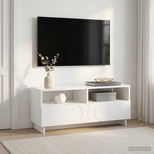 vidaXL TV benk 90 x 34.5 x 40 cm Høgglans hvit Konstruert tre