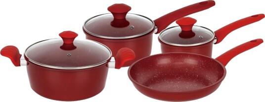 Herzberg HG 04715RED: 7 deler marmorbelagt kokekarsett i støpejern   rød