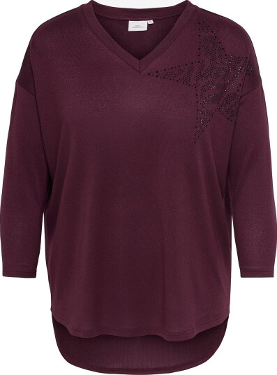 Only Carmakoma Topp Caralba L/S V Neck Deco Top Jrs Bf Rød