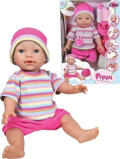 Lissi Pippi Babydukke Drink & Wet Interaktiv Dukke Med Tilbehør