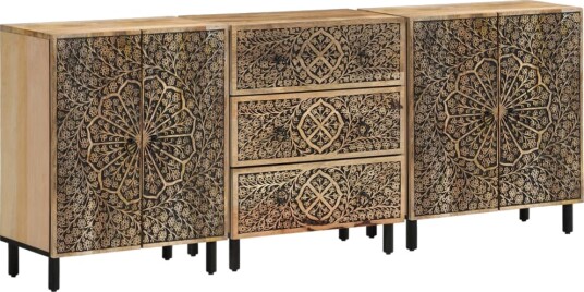 Sideskap 3 stk 60x33x75 cm heltre mango