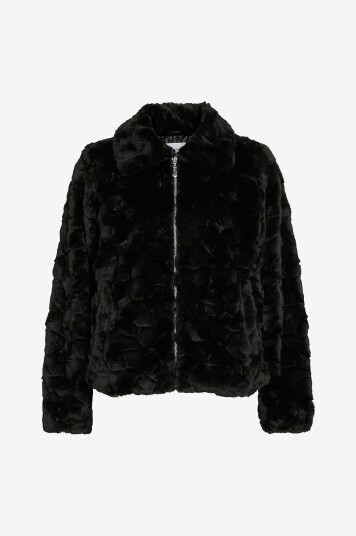 Vila Jakke i fuskepels viDorte L/S Jacket/pb Svart
