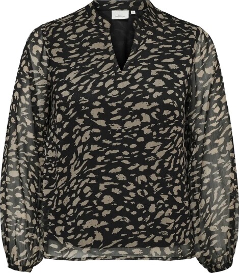 ONLY Carmakoma Carasta L/S V Neck Top Aop   BLACK   42