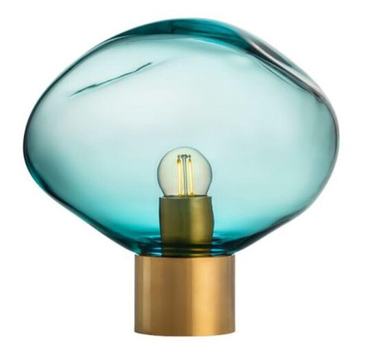 Crystal Stone bordlampe med messing base Blå