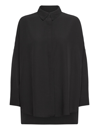 French Connection Caprina Crepe Ls Button Shirt - Black - XS