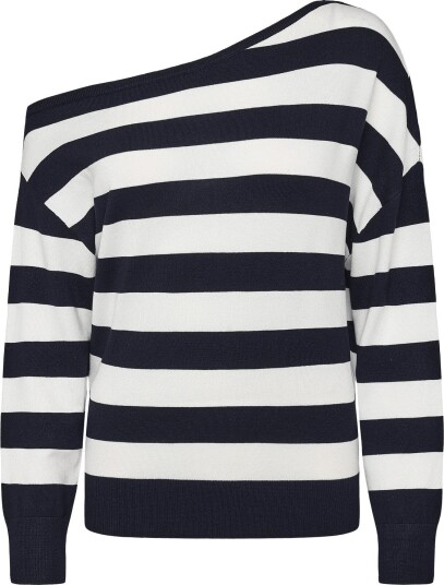 Mango Asymmetric Neckline Striped Jersey Navy XXS