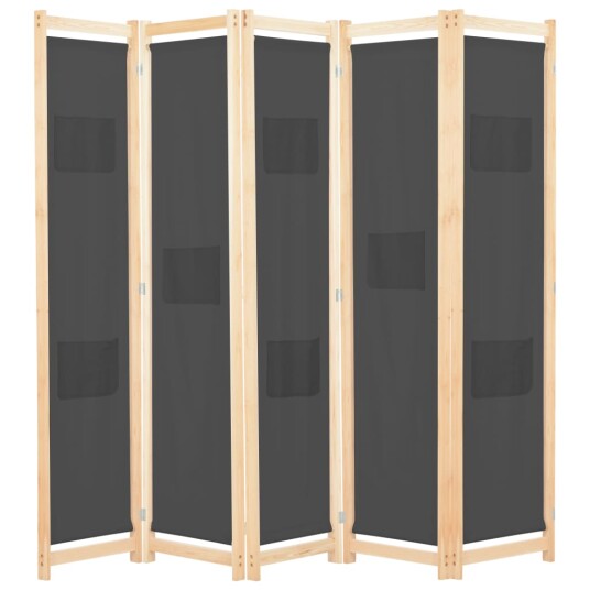 vidaXL Romdeler 5 paneler grå 200x170x4 cm stoff
