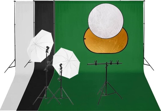 Fotostudiosett med lyssett bakgrunn og reflektor