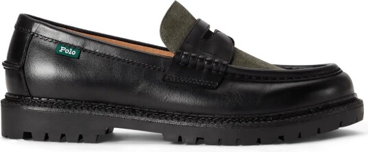 Polo Ralph Lauren Jett Suede Trim Leather Penny Loafer BLACK/OLIVE 40
