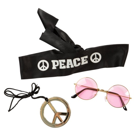 Hippie Utkledning Kit m/ pannebånd briller og halskjede