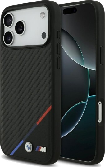 BMW M Carbon Tricolor Line MagSafe Mobildeksel til iPhone 17 Pro Max Svart