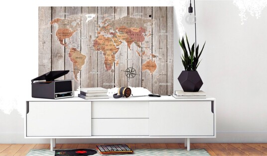Tavle World Map: Wooden Stories 90X60 Artgeist sp. z o. o.