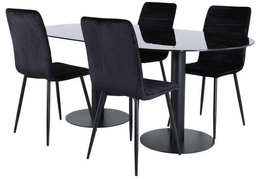 Venture Design Pillan & Windu spisegruppe Svart/svart 4 stoler & bord 180 x 100 cm