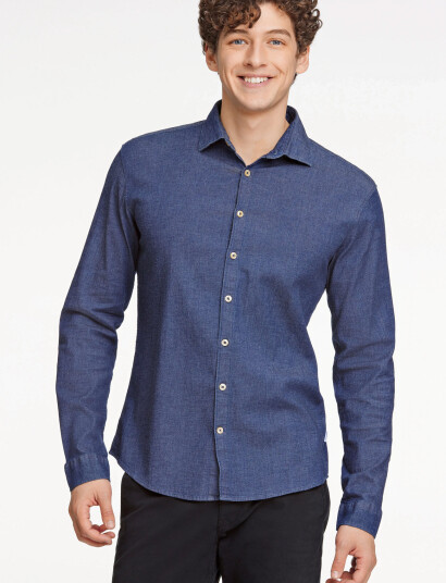 Lindbergh Soft Indigo Stretch Shirt L/S - Navy - M Lindbergh Soft Indigo Stretch Shirt L/S - Navy - M
