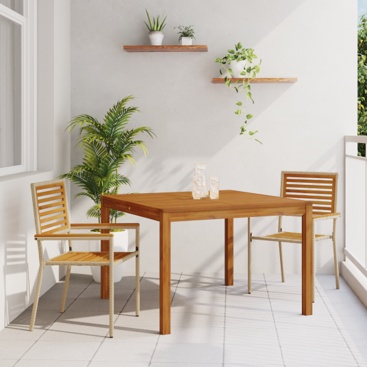 3 delers Hage Spisebordsett Beige Akasietre