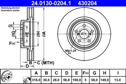 Bremseskive ATE 24.0130-0204.1