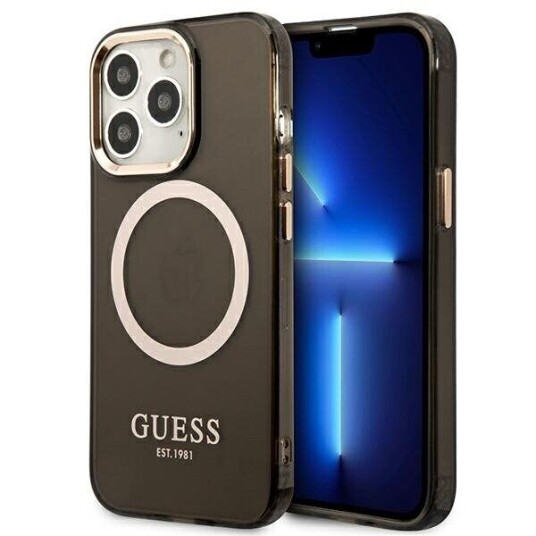 Guess Mobildeksel til iPhone 13 Pro Max - Svart MagSafe med Gullkant
