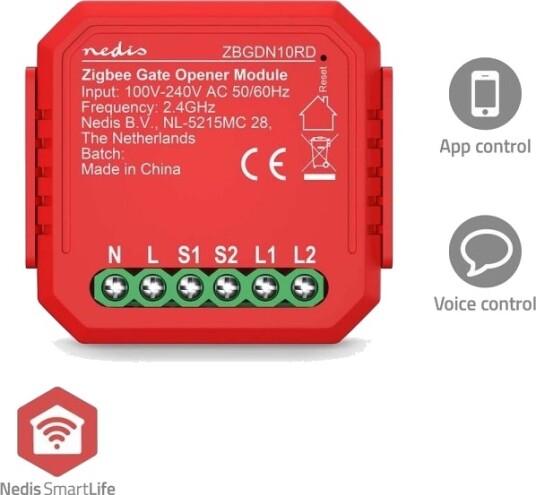Nedis SmartLife Strømbryter | Zigbee 3.0 | 2.5 W | Garasjeport / Terminalforbindelse | App tilgjengelig for: Android™ / IOS