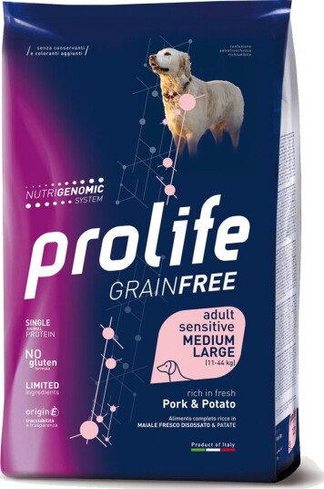 Prolife Grain Free Adult Sensitive Medium/Large Svinekjøtt Og Poteter 10 kg