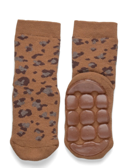 Melton Leopard Socks - Anti-Slip - Brown - 27/30