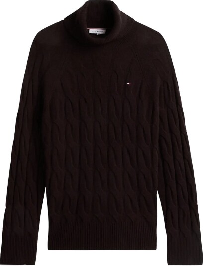 Tommy Hilfiger Soft Wool Cable Roll Nk Ls Swt CHOCOLATE XS
