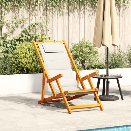 Sammenleggbar strandstol med armlener lysegrå akasietre tekstil Sammenleggbar strandstol med armlener lysegrå akasietre tekstil
