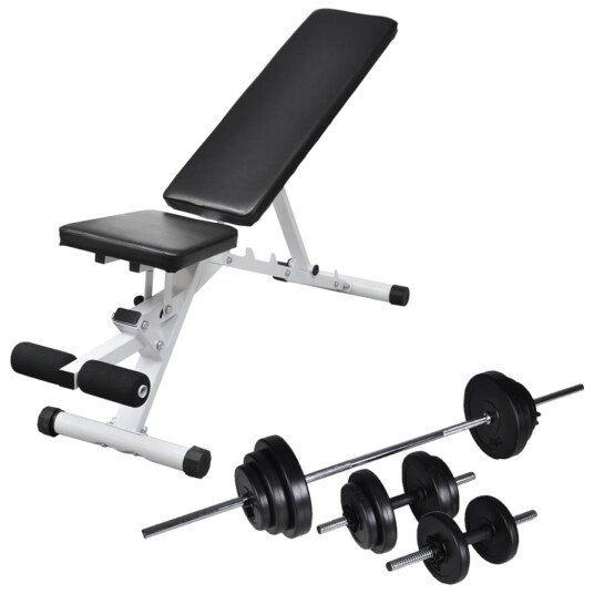 Treningsbenk med vektstang og manualsett 30,5 kg Treningsbenk med vektstang og manualsett 30,5 kg