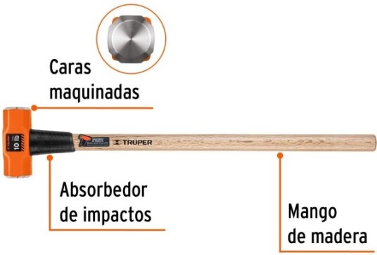 Hammer I Åttekanten Med Dobbelthode. 91 Cm Lang, 4,5 Kg Vekt Truper® Trehåndtak Hammer I Åttekanten Med Dobbelthode. 91 Cm Lang, 4,5 Kg Vekt Truper® Trehåndtak