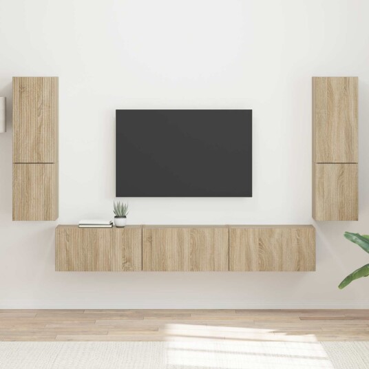 TV benksett Veggmontert 4 pcs Sonoma eik Konstruert tre TV benksett Veggmontert 4 pcs Sonoma eik Konstruert tre