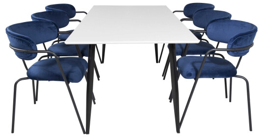 Venture Design Polar & Arrow spisegruppe Hvit/blå 6 st stoler & bord 180 x 90 cm