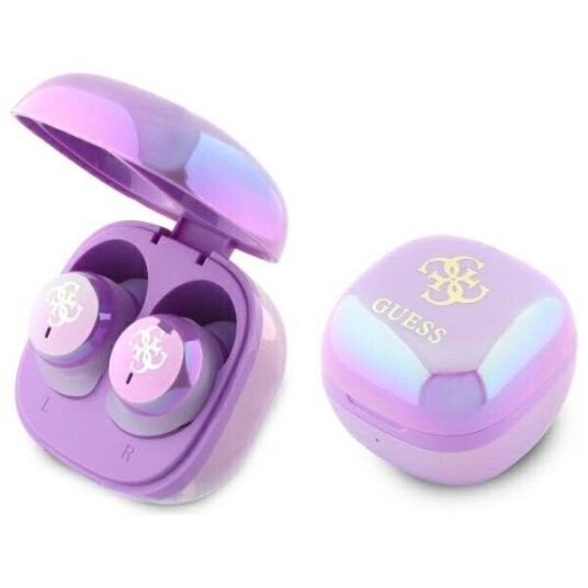 Guess 4G Bluetooth TWS hodetelefoner med logotrykk + dokkingstasjon Lilla
