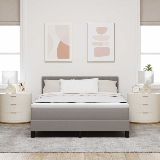 Boksefjær Seng med Madrass Taupe 160x200 cm Stoff