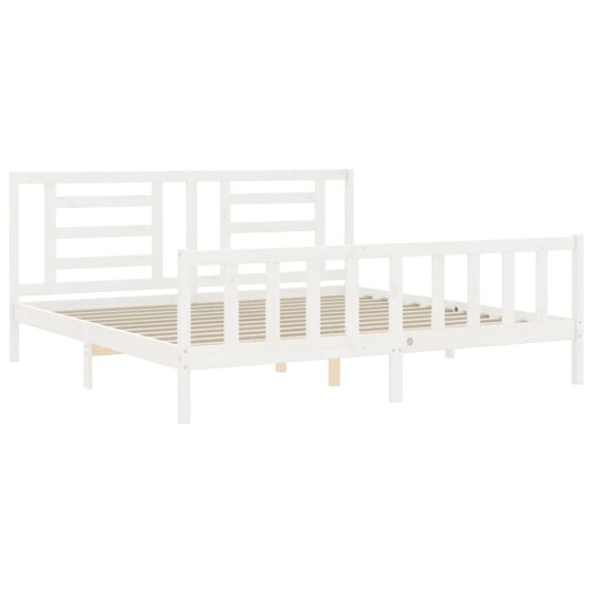vidaXL Sengeramme med hodegavl hvit 6FT Super King heltre