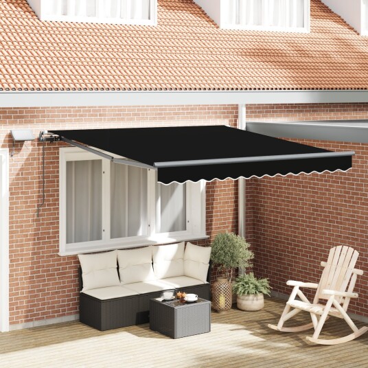 Manuell Uttrekkbar Markise med LED Svart 350x250 cm Markise Erstatningsstoff for 3,5x2,5 m Ramme Svart